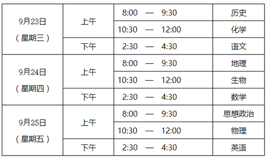 北京今年第二次学考合格考9月23日开考