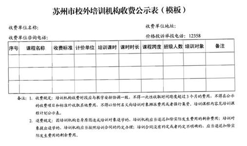 苏州园区教育局规范民办学校培训机构收费行为